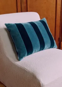 Coussin Rayures Velours - Grand modèle - Bleu et Marine — view 2