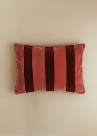 Coussin Rayures Velours - Grand modèle - Blush et Bordeaux — view 2