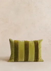 Coussin Rayures Velours - Grand modèle - Vert et Kaki — view 3