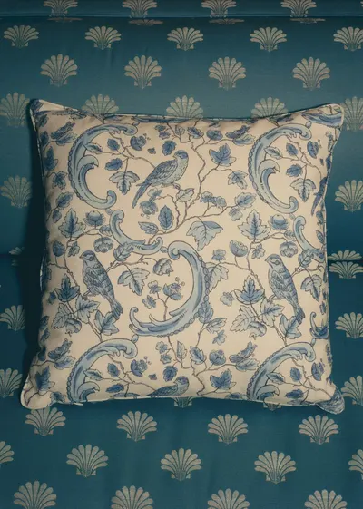 Coussin - Sézane x Antoinette poisson - Imprimé Oiseaux Bleus
