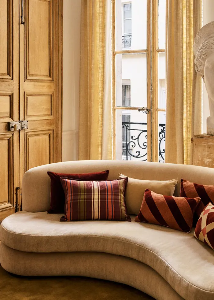 Coussin Tissé - Grand modèle - Carreaux Chocolat et Blush