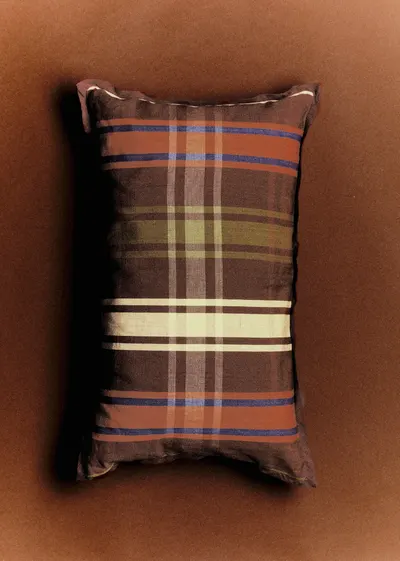 Coussin Tissé - Petit modèle - Carreaux Chocolat et Blush