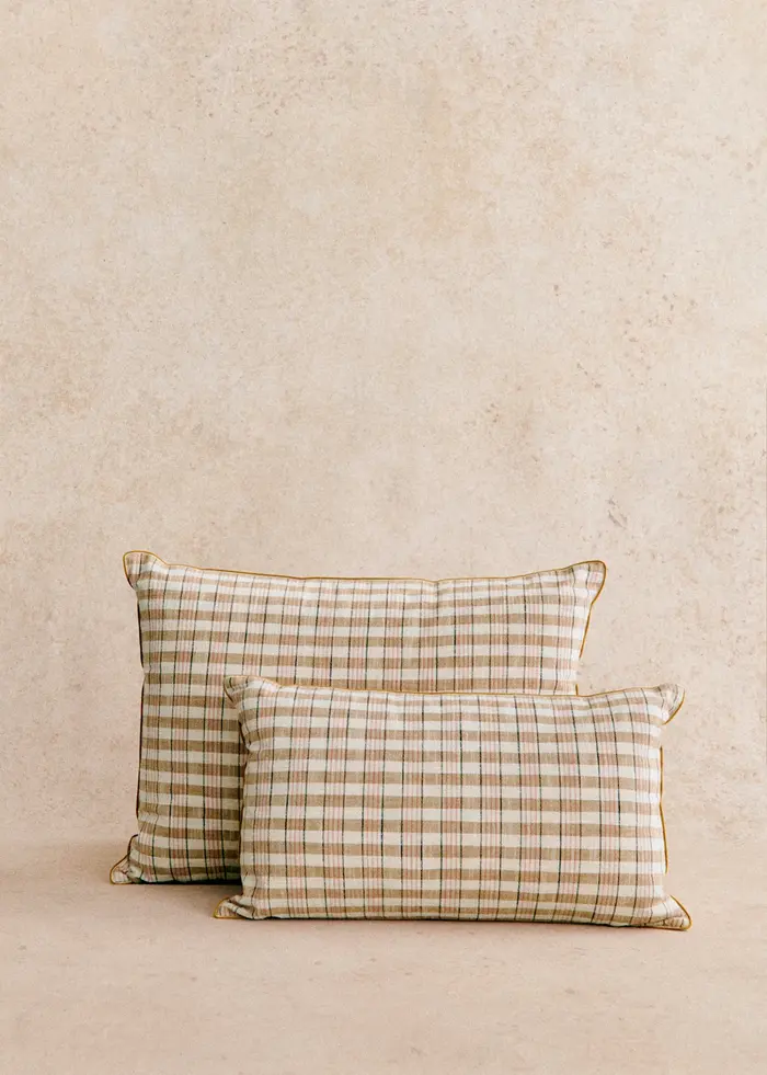 Coussin Tissé Pianissimo - Petit modèle - Café et Blush