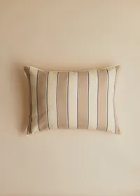 Coussin Tissé Rayures - Grand modèle - Beige et Bleu — view 2