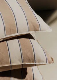 Coussin Tissé Rayures - Grand modèle - Beige et Bleu — view 3