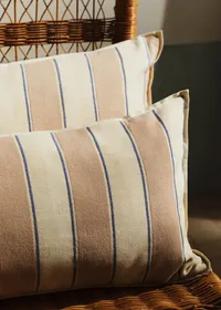 Coussin Tissé Rayures - Grand modèle - Beige et Bleu — view 4