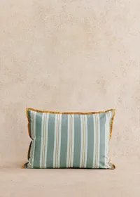 Coussin Tissé Rayures - Grand modèle - Bleu et Café — view 4