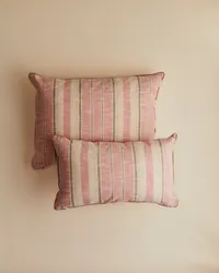 Coussin Tissé Rayures - Grand modèle - Rose et Ecru — view 2