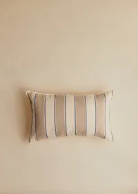 Coussin Tissé Rayures - Petit modèle - Beige et Bleu — view 2