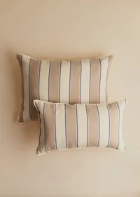 Coussin Tissé Rayures - Petit modèle - Beige et Bleu — view 3