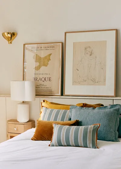 Coussin Tissé Rayures - Petit modèle - Bleu et Café