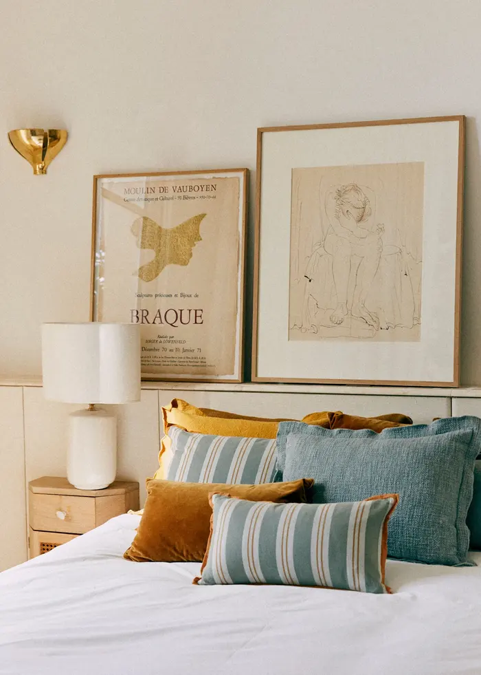 Coussin Tissé Rayures - Petit modèle - Bleu et Café