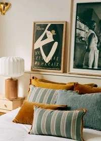 Coussin Tissé Rayures - Petit modèle - Bleu et Café — view 2