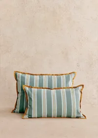 Coussin Tissé Rayures - Petit modèle - Bleu et Café — view 3