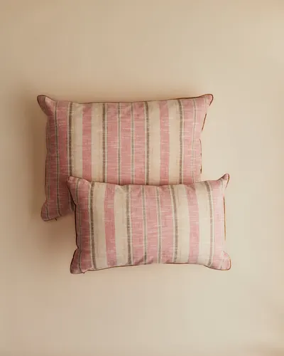 Coussin Tissé Rayures - Petit modèle - Rose et Ecru