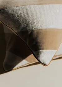 Coussin Toile Lin et Velours - Grand modèle - Beige — view 2