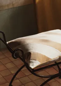 Coussin Toile Lin et Velours - Grand modèle - Beige — view 3
