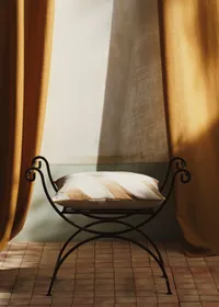 Coussin Toile Lin et Velours - Grand modèle - Beige — view 4