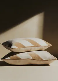 Coussin Toile Lin et Velours - Grand modèle - Beige — view 5
