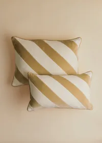 Coussin Toile Lin et Velours - Petit modèle - Beige — view 3