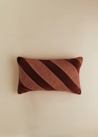 Coussin Toile Lin et Velours - Petit modèle - Terre de sienne