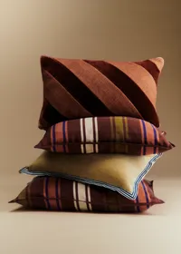 Coussin Toile Lin et Velours - Petit modèle - Terre de sienne — view 3