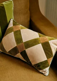 Coussin Velours Patchwork - Petit modèle - Beige et Kaki — view 3