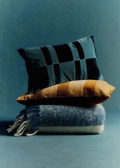 Coussin Velours Patchwork - Petit modèle - Bleu et Marine