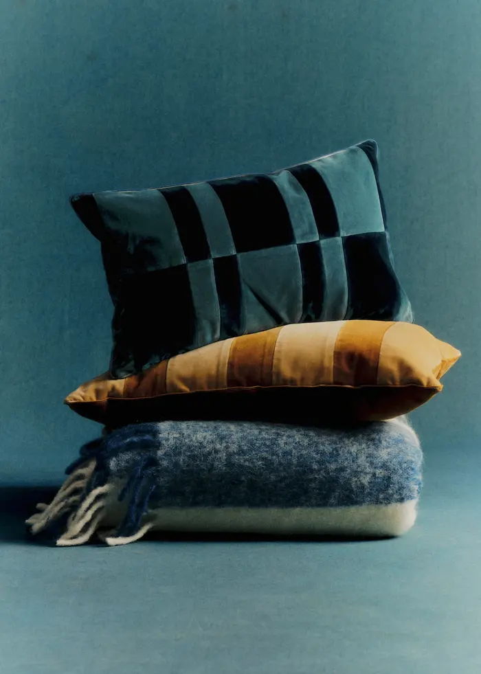 Coussin Velours Patchwork - Petit modèle - Bleu et Marine