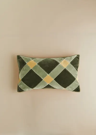 Coussin Velours Patchwork - Petit modèle - Céladon Foncé et Clair