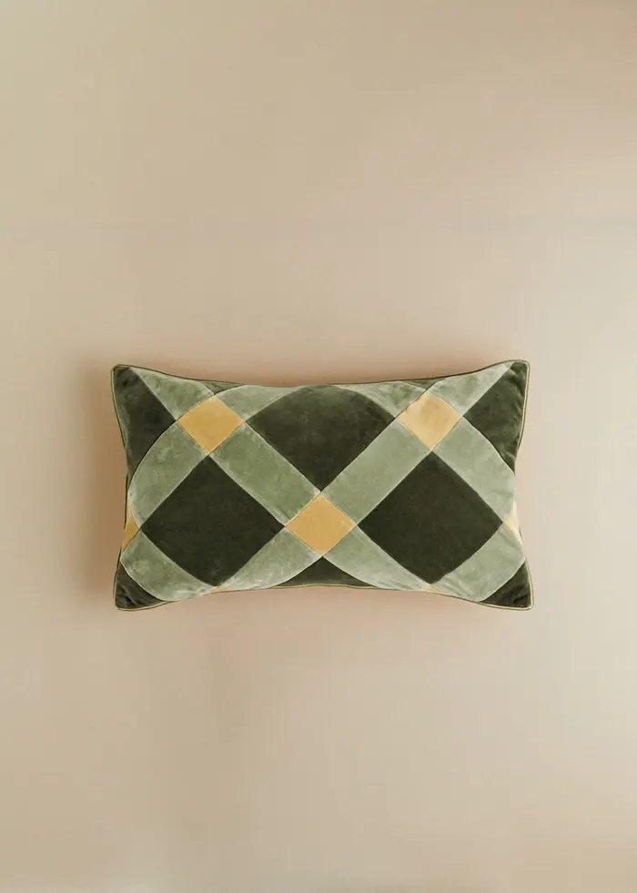 Coussin Velours Patchwork - Petit modèle - Céladon Foncé et Clair
