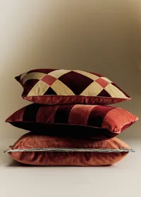 Coussin Velours Patchwork - Petit modèle - Terre de Sienne et Beige — view 3