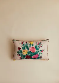 Coussin vintage velours beige - Petit modèle - Imprimé Bouquet Fleurs de Jardin — view 2