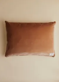 Coussin vintage velours beige - Très grand modèle - Imprimé Bouquet Fleurs de Jardin — view 2