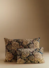 Coussin vintage velours bleu marine - Très grand modèle - Jacquard bouquet de minuit — view 2