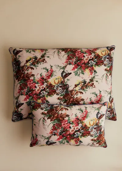 Coussin vintage velours bleu - Petit modèle - Imprimé Branches Multico