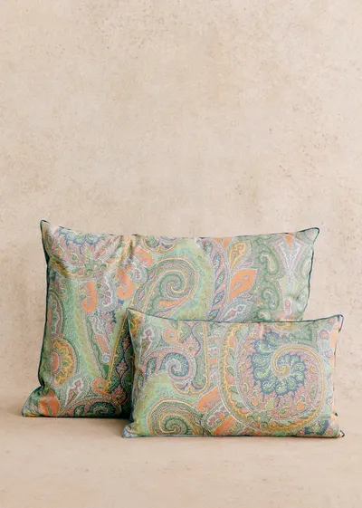 Coussin vintage velours bleu - Petit modèle - Imprimé cachemire