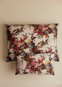 Coussin vintage velours bleu - Très grand modèle - Imprimé Branches Multico — view 3