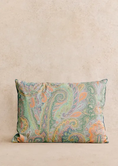 Coussin vintage velours bleu - Très grand modèle - Imprimé cachemire
