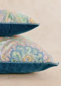 Coussin vintage velours bleu - Très grand modèle - Imprimé cachemire — view 2