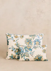 Coussin vintage velours bleu - Très grand modèle - Imprimé feuillage bleu — view 2