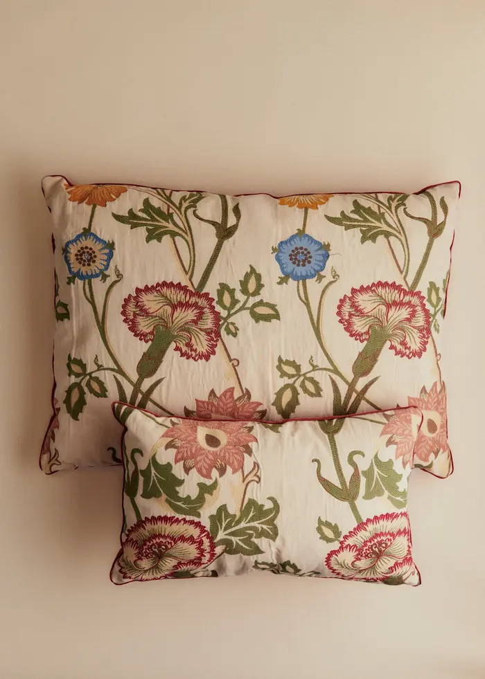 Coussin vintage velours blush - Petit modèle - Imprimé Chrysanthèmes