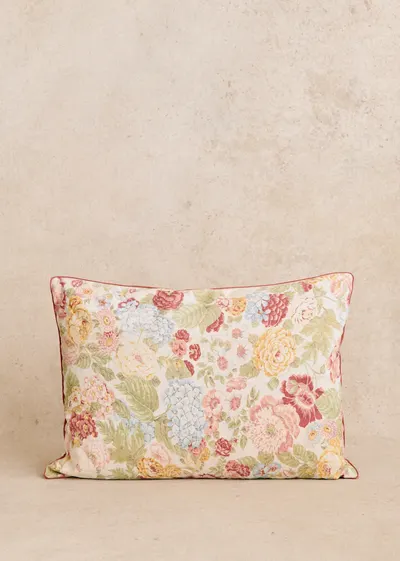 Coussin vintage velours blush - Très grand modèle - Imprimé composition florale