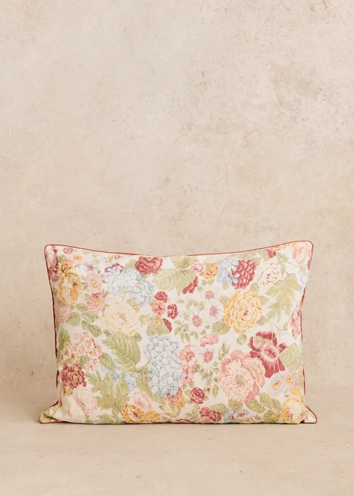 Coussin vintage velours blush - Très grand modèle - Imprimé composition florale