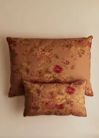Coussin vintage velours blush - Très grand modèle - Imprimé Roses Anciennes Fond Ocre — view 3