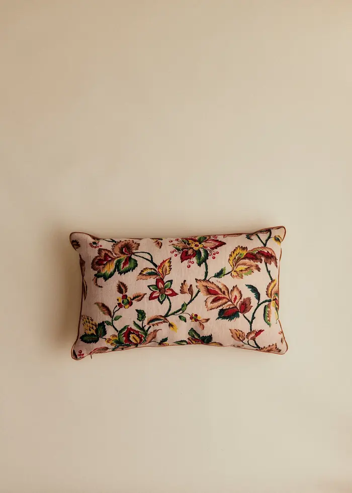 Coussin vintage velours caramel - Petit modèle - Imprimé Feuillages d'Automne