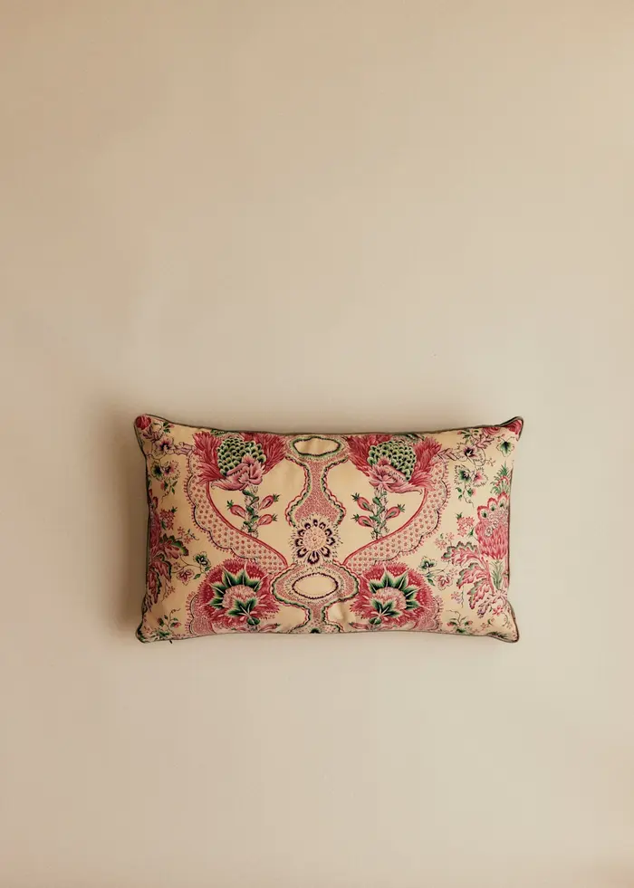 Coussin vintage velours céladon foncé - Petit modèle - Imprimé Médaillons Baroques