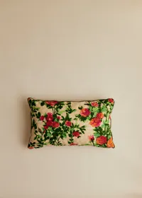 Coussin vintage velours vert - Petit modèle - Imprimé Rosiers — view 2