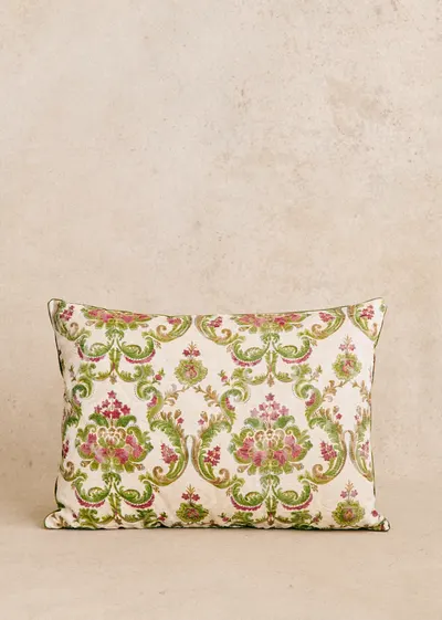 Coussin vintage velours vert - Très grand modèle - Imprimé bohème