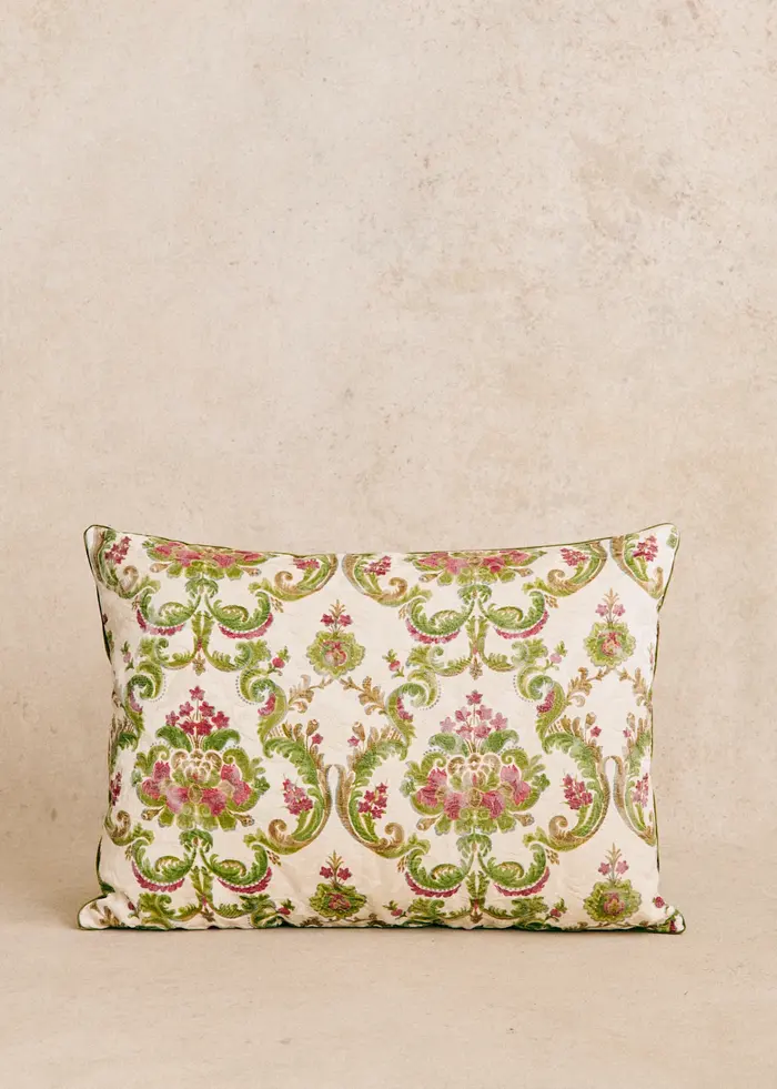 Coussin vintage velours vert - Très grand modèle - Imprimé bohème